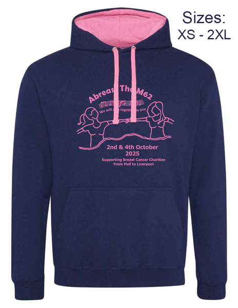 Abreast the M62 - Official Contrast Hoodie (Navy with Pink Hood) With Bubblegum Pink Logos - Available in Sizes S - 5XL