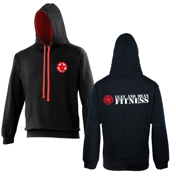 Lean and Mean Fitness Varsity Hooded Top (Jet Black & Fire Red) AWDis (JH003)